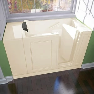 Promo ⭐ American Standard 115 Luxury Series 48 x 28 in. 13-Jet Acrylic, Fiberglass and Gelcoat Rectangle Built-In 3-Wall Alcove Bathtub with Right Drain in Linen 😉