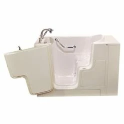 Hot Sale 🔔 American Standard 709 Value Series 52 x 30 in. Gelcoat Rectangle Walk-In and Built-In Bathtub with Left Drain in Linen with Polished Chrome ⭐