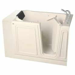 Promo 🤩 American Standard 119 Luxury Series 48 x 28 in. 39-Jet Acrylic, Fiberglass and Gelcoat Rectangle Built-In 3-Wall Alcove Bathtub with Right Drain in Linen ✔️