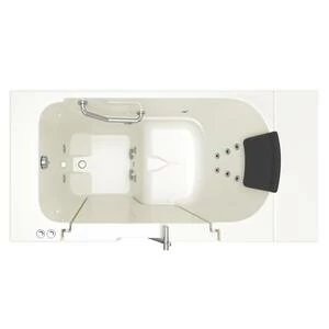 Promo 😍 American Standard 105 Premium Series 52 x 30 in. 12-Jet Gelcoat and Fiberglass Rectangle Built-In 3-Wall Alcove Bathtub with Left Drain in Linen with Polished Chrome 🤩 - Image 3