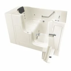 Coupon 👏 American Standard 105 Premium Series 52 x 30 in. 12-Jet Gelcoat and Fiberglass Rectangle Built-In 3-Wall Alcove Bathtub with Right Drain in Linen with Polished Chrome 🤩