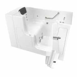 Promo 🔥 American Standard 105 Premium Series 52 x 30 in. 12-Jet Gelcoat and Fiberglass Rectangle Built-In 3-Wall Alcove Bathtub with Right Drain in White with Polished Chrome ✔️