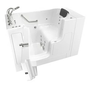 Hot Sale 🛒 American Standard 109 Premium Series 52 x 30 in. 38-Jet Gelcoat and Fiberglass Rectangle Built-In 3-Wall Alcove Bathtub with Left Drain in White with Polished Chrome 👍