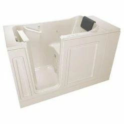 Best Pirce 🌟 American Standard 115 Luxury Series 48 x 28 in. 39-Jet Acrylic, Fiberglass and Gelcoat Rectangle Built-In 3-Wall Alcove Bathtub with Left Drain in Linen ✨