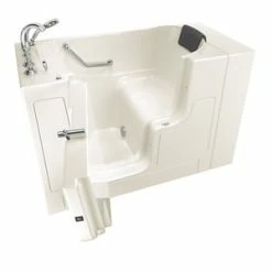 Best Sale 🥰 American Standard 109 Premium Series 52 x 30 in. Gelcoat Rectangle Walk-In and Built-In Bathtub with Left Drain in Linen with Polished Chrome 😍