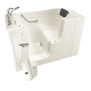 Best Sale 🥰 American Standard 109 Premium Series 52 x 30 in. Gelcoat Rectangle Walk-In and Built-In Bathtub with Left Drain in Linen with Polished Chrome 😍