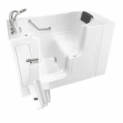 Best Sale 😍 American Standard 109 Premium Series 52 x 30 in. Gelcoat Rectangle Walk-In and Built-In Bathtub with Left Drain in White with Polished Chrome 🛒