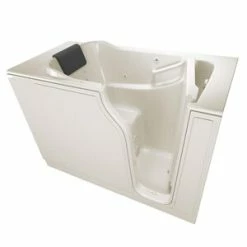 Best Pirce 🔔 American Standard 105 Premium Series 51-1/2 x 29-3/4 in. 13-Jet Gelcoat and Fiberglass Rectangle Built-In 3-Wall Alcove Bathtub with Right Drain in Linen ✔️