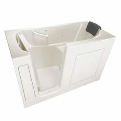 Best Pirce ⭐ American Standard 105 Premium Series 59-1/2 x 29-3/4 in. 13-Jet Gelcoat and Fiberglass Rectangle Built-In 3-Wall Alcove Bathtub with Left Drain in Linen ✔️
