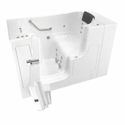 Coupon 😀 American Standard 105 Premium Series 52 x 30 in. 38-Jet Gelcoat and Fiberglass Rectangle Built-In 3-Wall Alcove Bathtub with Left Drain in White with Polished Chrome 👍