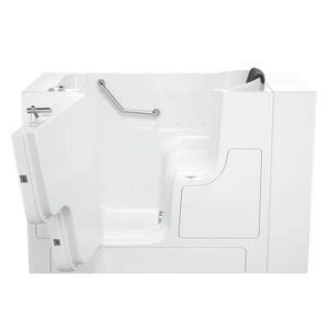 Cheapest 😀 American Standard 105 Premium Series 52 x 30 in. 26-Jet Gelcoat and Fiberglass Rectangle Built-In 3-Wall Alcove Bathtub with Left Drain in Linen with Polished Chrome 💯 - Image 2