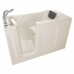Best Pirce 👍 American Standard 119 Luxury Series 48 x 28 in. 39-Jet Acrylic, Fiberglass and Gelcoat Rectangle Built-In 3-Wall Alcove Bathtub with Left Drain in Linen 🔥