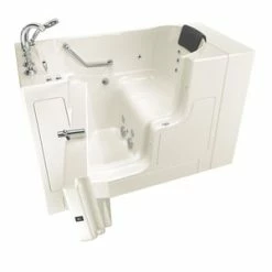 Wholesale 🎉 American Standard 109 Premium Series 52 x 30 in. 12-Jet Gelcoat and Fiberglass Rectangle Built-In 3-Wall Alcove Bathtub with Left Drain in Linen with Polished Chrome 🥰