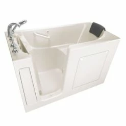 Promo 🥰 American Standard 109 Premium Series 59-1/2 x 29-3/4 in. 26-Jet Gelcoat and Fiberglass Rectangle Built-In 3-Wall Alcove Bathtub with Left Drain in Linen 🛒