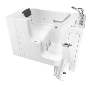 Flash Sale 🧨 American Standard 109 Premium Series 52 x 30 in. 12-Jet Gelcoat and Fiberglass Rectangle Built-In 3-Wall Alcove Bathtub with Right Drain in White with Polished Chrome 🥰