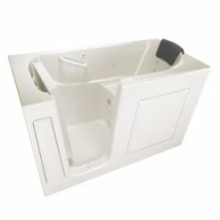 Best Pirce 🎉 American Standard 105 Premium Series 59-1/2 x 29-3/4 in. 39-Jet Gelcoat and Fiberglass Rectangle Built-In 3-Wall Alcove Bathtub with Left Drain in Linen 🥰