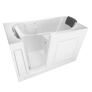 Discount 🎁 American Standard 105 Premium Series 59-1/2 x 29-3/4 in. 39-Jet Gelcoat and Fiberglass Rectangle Built-In 3-Wall Alcove Bathtub with Left Drain in White ✔️