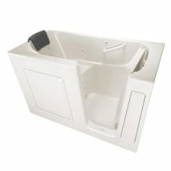 Flash Sale โจ American Standard 105 Premium Series 59-1/2 x 29-3/4 in. 13-Jet Gelcoat and Fiberglass Rectangle Built-In 3-Wall Alcove Bathtub with Right Drain in Linen โญ