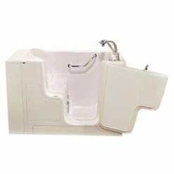 Cheapest ✔️ American Standard 709 Value Series 52 x 30 in. 27-Jet Gelcoat and Fiberglass Rectangle Built-In 3-Wall Alcove Bathtub with Right Drain in Linen with Polished Chrome 😍