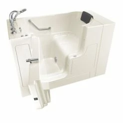 Hot Sale 🔥 American Standard 109 Premium Series 52 x 30 in. 26-Jet Gelcoat and Fiberglass Rectangle Built-In 3-Wall Alcove Bathtub with Left Drain in Linen with Polished Chrome 🤩