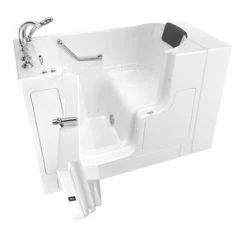 Promo 😍 American Standard 109 Premium Series 52 x 30 in. 26-Jet Gelcoat and Fiberglass Rectangle Built-In 3-Wall Alcove Bathtub with Left Drain in White with Polished Chrome 😍