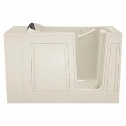 Outlet 🎉 American Standard 115 Luxury Series 48 x 28 in. 39-Jet Acrylic, Fiberglass and Gelcoat Rectangle Built-In 3-Wall Alcove Bathtub with Right Drain in Linen ❤️