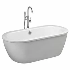 Outlet 🧨 American Standard Cadet® 64-5/8 x 30-5/8 in. Soaker Freestanding Bathtub in Arctic White with Chrome Freestanding Tub Filler, Hand Shower and Drain 😀
