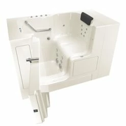 Promo ๐ American Standard 105 Premium Series 52 x 32 in. 38-Jet Gelcoat Rectangle Built-In Bathtub with Left Drain in Linen with Polished Chrome ๐