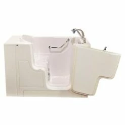 Outlet 💯 American Standard 709 Value Series 52 x 30 in. 6-Jet Gelcoat and Fiberglass Rectangle Built-In 3-Wall Alcove Bathtub with Left Drain with Right Drain in Linen with Polished Chrome 🥰