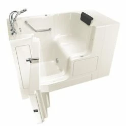 Flash Sale 🎉 American Standard 109 Premium Series 52 x 32 in. Gelcoat Rectangle Walk-In and Built-In Bathtub with Left Drain in Linen with Polished Chrome ✨