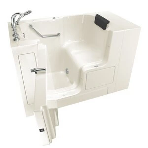 Flash Sale 🎉 American Standard 109 Premium Series 52 x 32 in. Gelcoat Rectangle Walk-In and Built-In Bathtub with Left Drain in Linen with Polished Chrome ✨