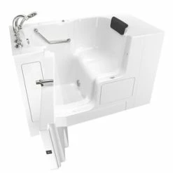 New ✨ American Standard 109 Premium Series 52 x 32 in. Gelcoat Rectangle Walk-In and Built-In Bathtub with Left Drain in White with Polished Chrome 🎁