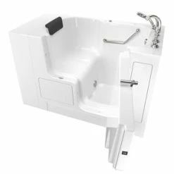 New 🥰 American Standard 109 Premium Series 52 x 32 in. Gelcoat Rectangle Walk-In and Built-In Bathtub with Right Drain in White with Polished Chrome 🤩